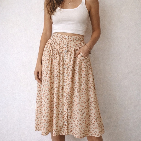 Free People Dresses & Skirts - Free People Floral Button Front Midi Skirt Small Cottage Festival Boho